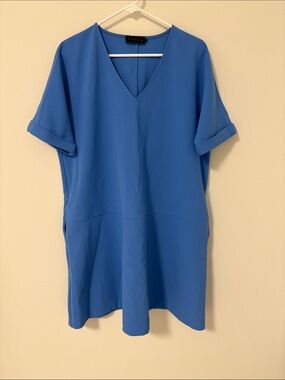 Hatch Cerulean Blue V-Neck Shift Maternity Dress